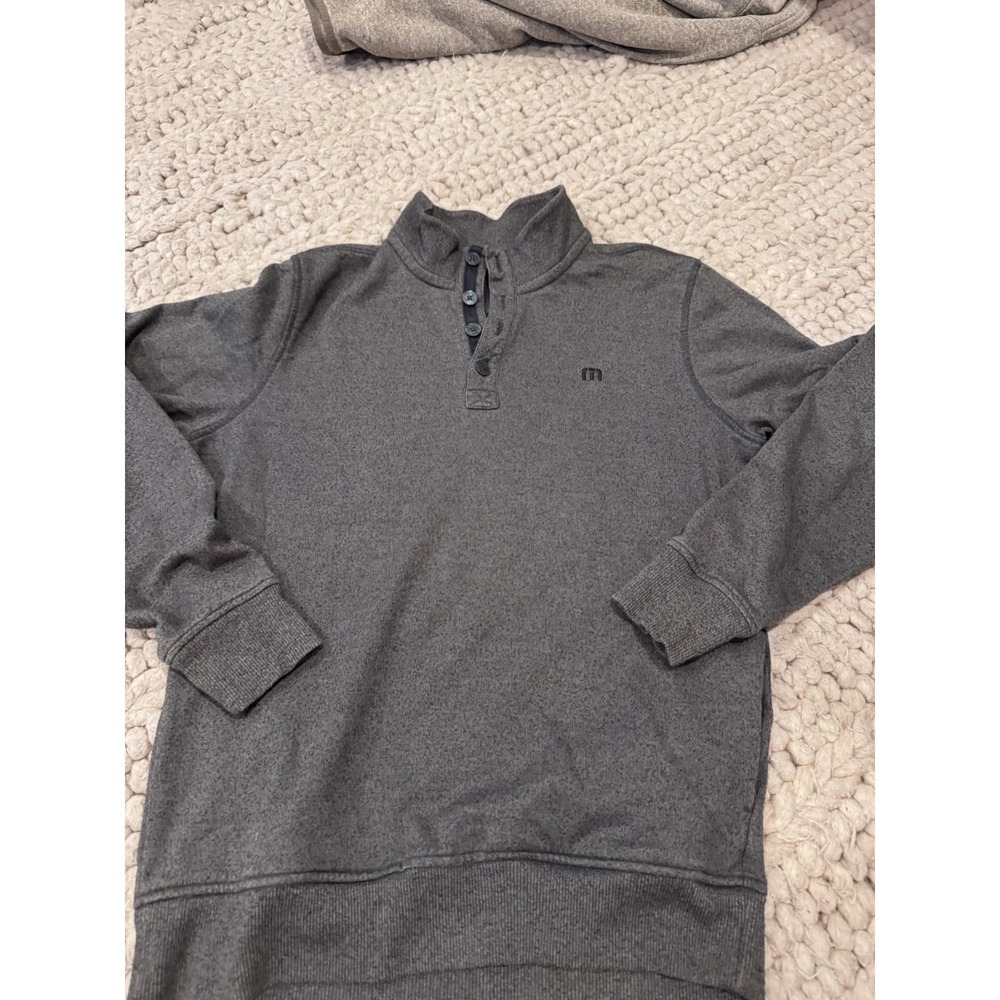 Travis Mathew's Men's Pullover Gray  Buttons Mock Neck and Pockets Size M